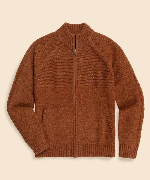 BROOKS BROTHERS(ブルックスブラザーズ)の「ウール ドネガル フルジップ モックネックセーター(カーディガン/ボレロ・メンズ・ブラウン/オリーブ・SMALL/MEDIUM/LARGE/X-LARGE)」の1枚目の写真