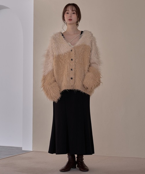 カーディガン mideal shaggy knit ensemble mideal（マイディール） カーディガン nuance button shaggy cardigan