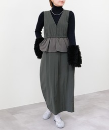 異素材ペプラムミリタリーライクワンピース