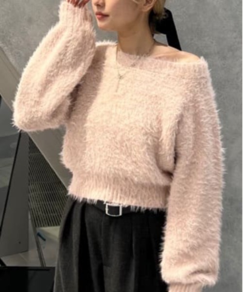 archives(アルシーヴ)の「ラメブークレフェザーニットプルオーバー(ニット/セーター・レディース・アイボリー/グレー/モカ/ネイビー/ピンク・MEDIUM)」の1枚目の写真