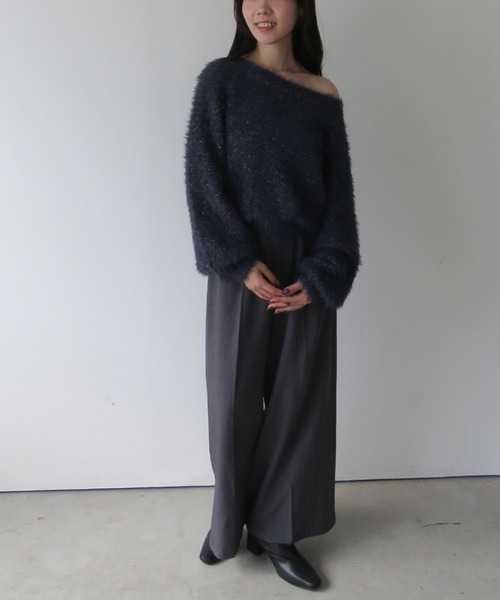 archives(アルシーヴ)の「ラメブークレフェザーニットプルオーバー(ニット/セーター・レディース・アイボリー/グレー/モカ/ネイビー/ピンク・MEDIUM)」の7枚目の写真