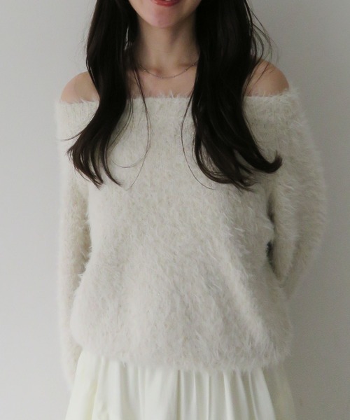 archives(アルシーヴ)の「ラメブークレフェザーニットプルオーバー(ニット/セーター・レディース・アイボリー/グレー/モカ/ネイビー/ピンク・MEDIUM)」の14枚目の写真