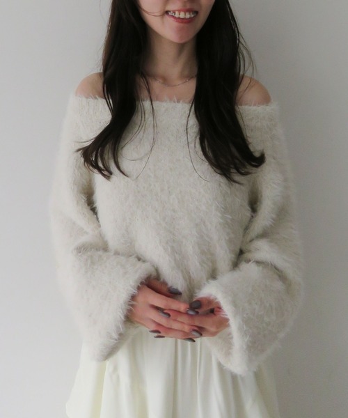 archives(アルシーヴ)の「ラメブークレフェザーニットプルオーバー(ニット/セーター・レディース・アイボリー/グレー/モカ/ネイビー/ピンク・MEDIUM)」の15枚目の写真