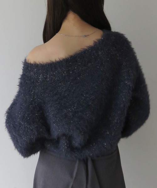 archives(アルシーヴ)の「ラメブークレフェザーニットプルオーバー(ニット/セーター・レディース・アイボリー/グレー/モカ/ネイビー/ピンク・MEDIUM)」の13枚目の写真