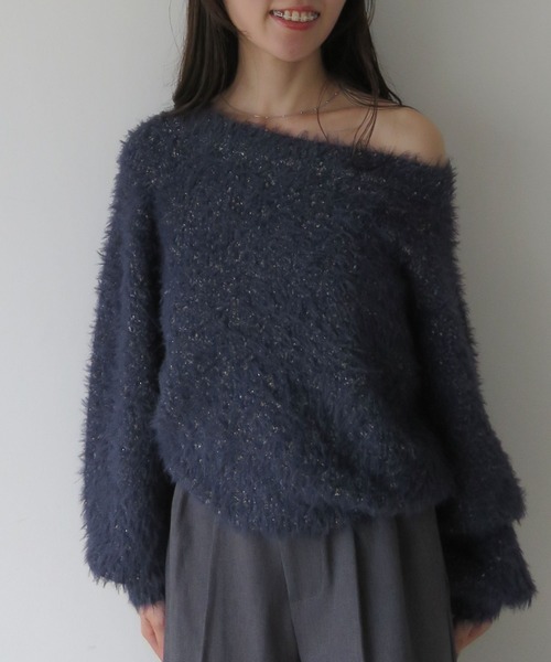 archives(アルシーヴ)の「ラメブークレフェザーニットプルオーバー(ニット/セーター・レディース・アイボリー/グレー/モカ/ネイビー/ピンク・MEDIUM)」の10枚目の写真