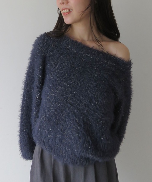 archives(アルシーヴ)の「ラメブークレフェザーニットプルオーバー(ニット/セーター・レディース・アイボリー/グレー/モカ/ネイビー/ピンク・MEDIUM)」の11枚目の写真