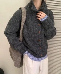 襟付き前ボタンカーディガン