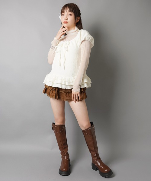 SPINNS(スピンズ)の「半袖パフスリーブニット+長袖シアーカットソーセット/ロマンスパンク(ニット/セーター・レディース・アイボリー・ONESIZE)」の11枚目の写真