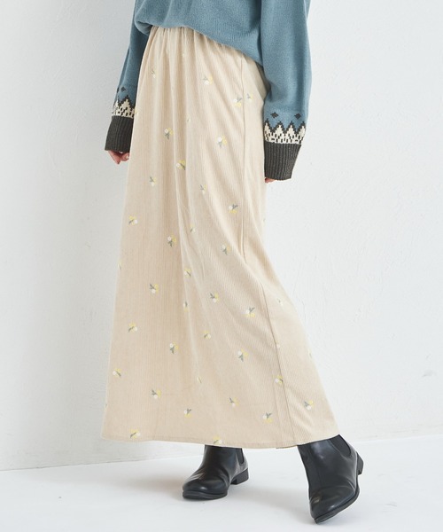 pairmanon(ペアマノン)の「【リンクコーデ】【ママサイズ】フラワー刺繍 コーデュロイ ナロースカート(スカート・レディース・ベージュ/ブラック/イエロー系その他・FREE)」の8枚目の写真