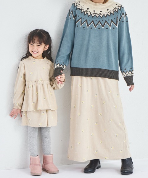 pairmanon(ペアマノン)の「【リンクコーデ】【ママサイズ】フラワー刺繍 コーデュロイ ナロースカート(スカート・レディース・ベージュ/ブラック/イエロー系その他・FREE)」の12枚目の写真