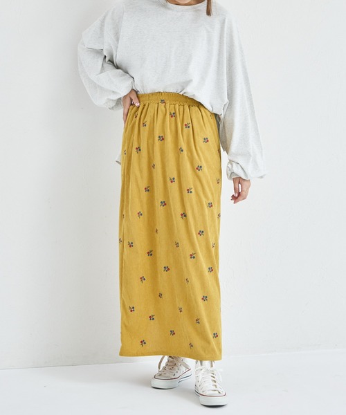 pairmanon(ペアマノン)の「【リンクコーデ】【ママサイズ】フラワー刺繍 コーデュロイ ナロースカート(スカート・レディース・ベージュ/ブラック/イエロー系その他・FREE)」の16枚目の写真