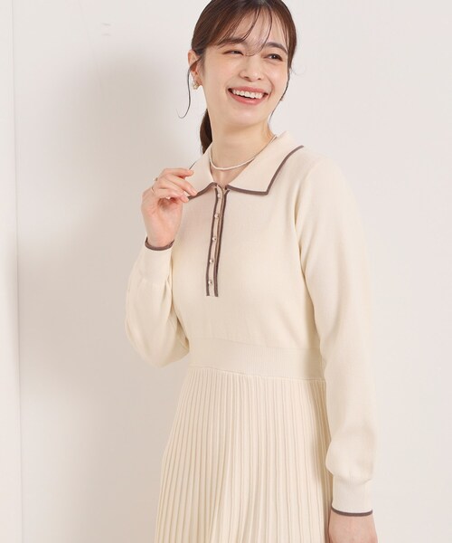 ITS'DEMO（イッツデモ）の「【手洗い可】ポロ襟ニットフレアワンピース（ワンピース・レディース・ネイビー/アイボリー/ブラック・00）」の4枚目の写真
