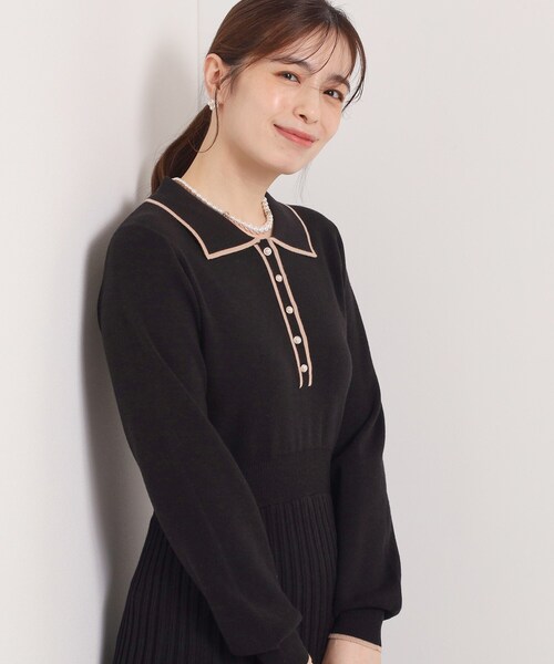 ITS'DEMO（イッツデモ）の「【手洗い可】ポロ襟ニットフレアワンピース（ワンピース・レディース・ネイビー/アイボリー/ブラック・00）」の8枚目の写真