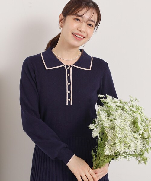 ITS'DEMO（イッツデモ）の「【手洗い可】ポロ襟ニットフレアワンピース（ワンピース・レディース・ネイビー/アイボリー/ブラック・00）」の12枚目の写真