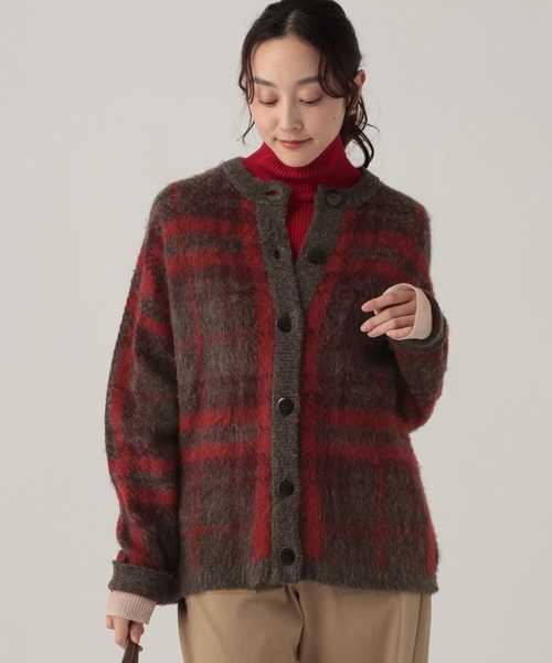 Elura（エルーラ）の「チェックニットカーディガン/628844（カーディガン/ボレロ・レディース・レッド/オフホワイト・FREE）」の2枚目の写真