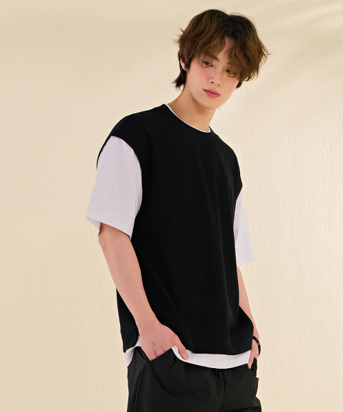 CHASECULT(チェイスカルト)の「男性レイヤード半袖Tシャツ-DBRK5818D03(Tシャツ/カットソー・メンズ・ブラック・95/105/100)」の3枚目の写真