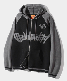 DIMITRI BLACK | VLAD TYPE-A ラグランアートワークニットフードジップアップ_ブラック(ニット/セーター)