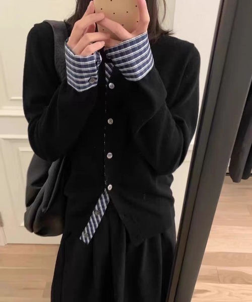 yuue' ( wear )（ユーイ）の「フェイクレイヤードチェック柄カーディガン（カーディガン/ボレロ・レディース・アイボリー/ブラック/グレー/ネイビー・FREE）」の3枚目の写真