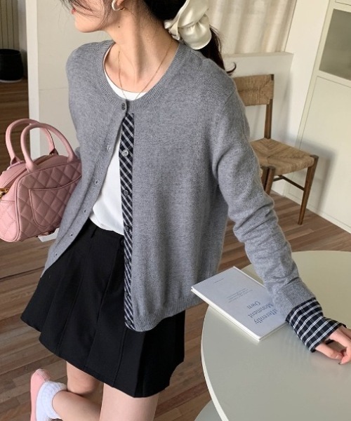 yuue' ( wear )（ユーイ）の「フェイクレイヤードチェック柄カーディガン（カーディガン/ボレロ・レディース・アイボリー/ブラック/グレー/ネイビー・FREE）」の5枚目の写真