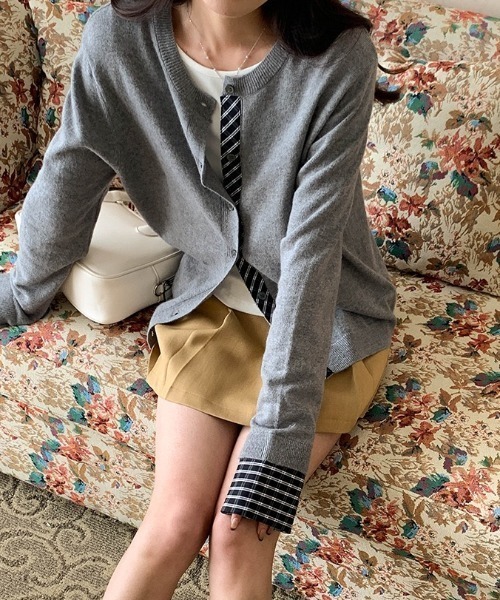yuue' ( wear )（ユーイ）の「フェイクレイヤードチェック柄カーディガン（カーディガン/ボレロ・レディース・アイボリー/ブラック/グレー/ネイビー・FREE）」の10枚目の写真
