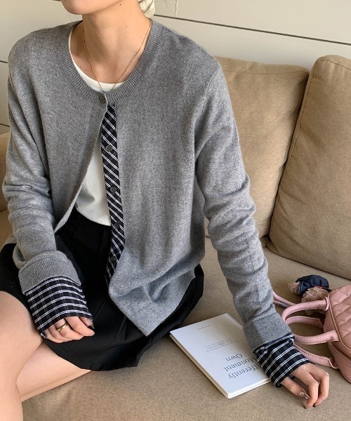 yuue' ( wear )（ユーイ）の「フェイクレイヤードチェック柄カーディガン（カーディガン/ボレロ・レディース・アイボリー/ブラック/グレー/ネイビー・FREE）」の9枚目の写真