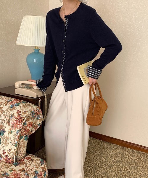 yuue' ( wear )（ユーイ）の「フェイクレイヤードチェック柄カーディガン（カーディガン/ボレロ・レディース・アイボリー/ブラック/グレー/ネイビー・FREE）」の13枚目の写真