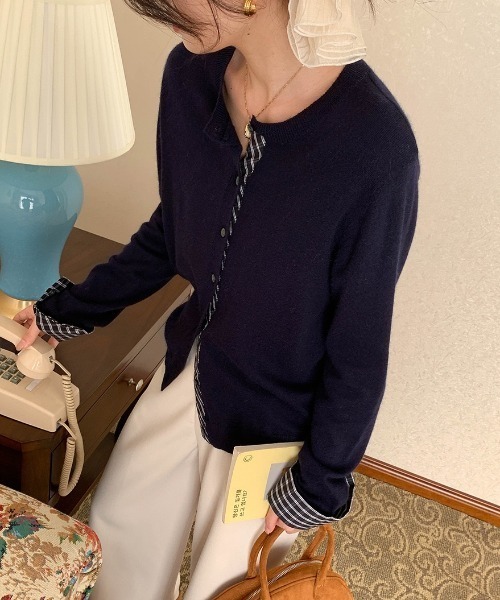 yuue' ( wear )（ユーイ）の「フェイクレイヤードチェック柄カーディガン（カーディガン/ボレロ・レディース・アイボリー/ブラック/グレー/ネイビー・FREE）」の16枚目の写真