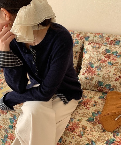 yuue' ( wear )（ユーイ）の「フェイクレイヤードチェック柄カーディガン（カーディガン/ボレロ・レディース・アイボリー/ブラック/グレー/ネイビー・FREE）」の18枚目の写真