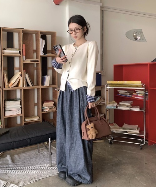 yuue' ( wear )（ユーイ）の「フェイクレイヤードチェック柄カーディガン（カーディガン/ボレロ・レディース・アイボリー/ブラック/グレー/ネイビー・FREE）」の21枚目の写真