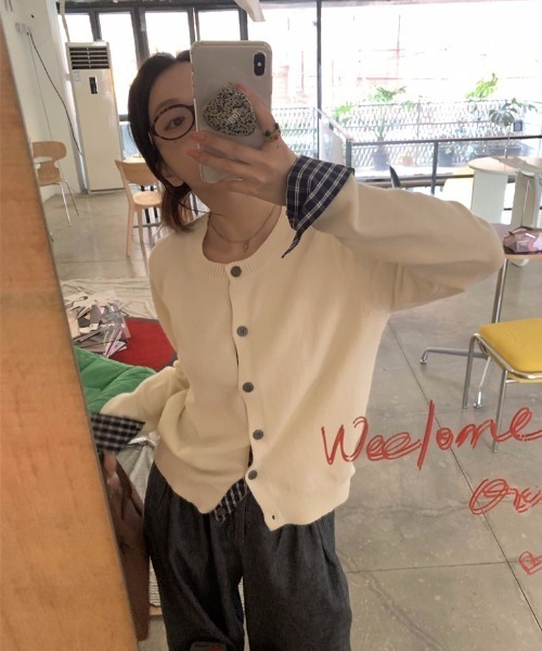 yuue' ( wear )（ユーイ）の「フェイクレイヤードチェック柄カーディガン（カーディガン/ボレロ・レディース・アイボリー/ブラック/グレー/ネイビー・FREE）」の22枚目の写真