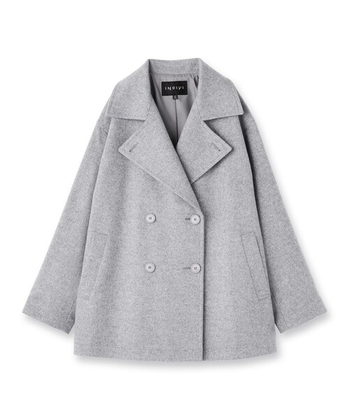 INDIVI（インディヴィ）の「【軽やか／ゆったり】ウール混ショートトレンチコート（トレンチコート・レディース・ライトグレー系8/ブラック・05/13/15 /36/38/40）」の3枚目の写真