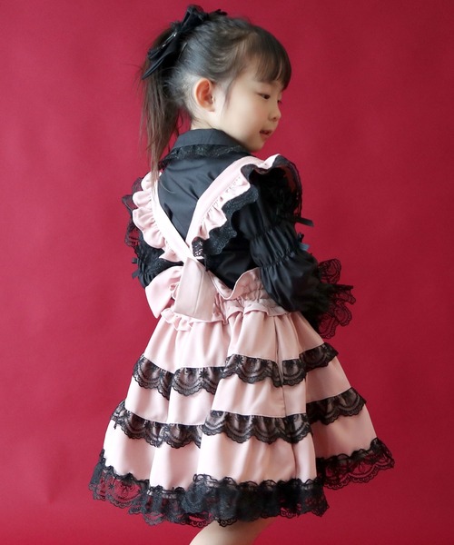 お嬢様風ロリータレースティアードジャンパースカート（ワンピース