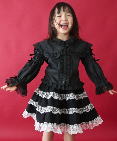 お嬢様風ロリータレースティアードジャンパースカート（ワンピース