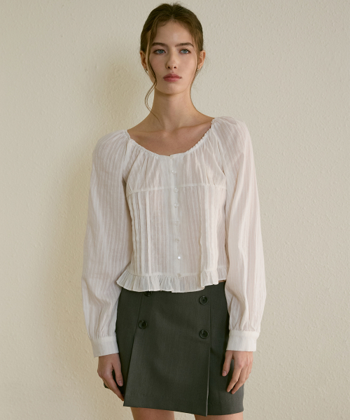 LETTER FROM MOON(レターフロムムーン)の「ボヘムダブルボタンピンタックスカート(グレー)(スカート・レディース・その他・SMALL/MEDIUM)」の2枚目の写真