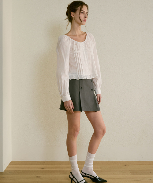 LETTER FROM MOON(レターフロムムーン)の「ボヘムダブルボタンピンタックスカート(グレー)(スカート・レディース・その他・SMALL/MEDIUM)」の7枚目の写真
