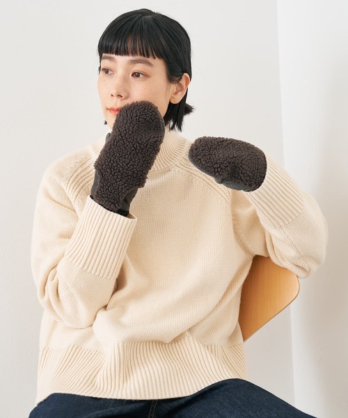 collex（コレックス）の「【福田手袋】【タッチパネル対応】ボアミトングローブ（手袋・レディース・ブラック/アイボリー/チャコールグレー・フリー）」の6枚目の写真