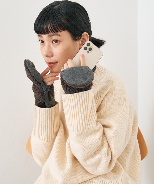 collex（コレックス）の「【福田手袋】【タッチパネル対応】ボアミトングローブ（手袋・レディース・ブラック/アイボリー/チャコールグレー・フリー）」の9枚目の写真