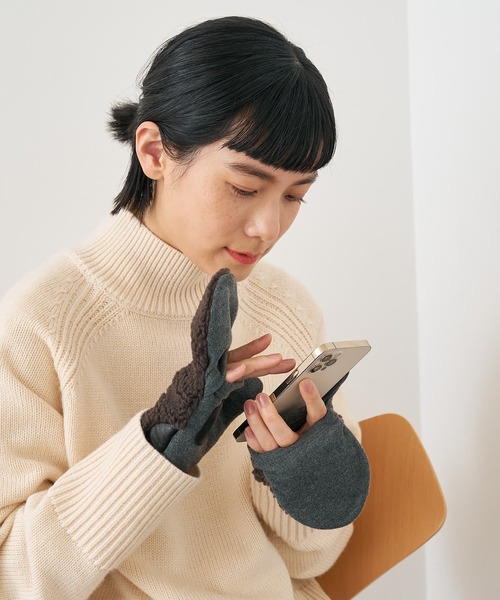 collex（コレックス）の「【福田手袋】【タッチパネル対応】ボアミトングローブ（手袋・レディース・ブラック/アイボリー/チャコールグレー・フリー）」の11枚目の写真