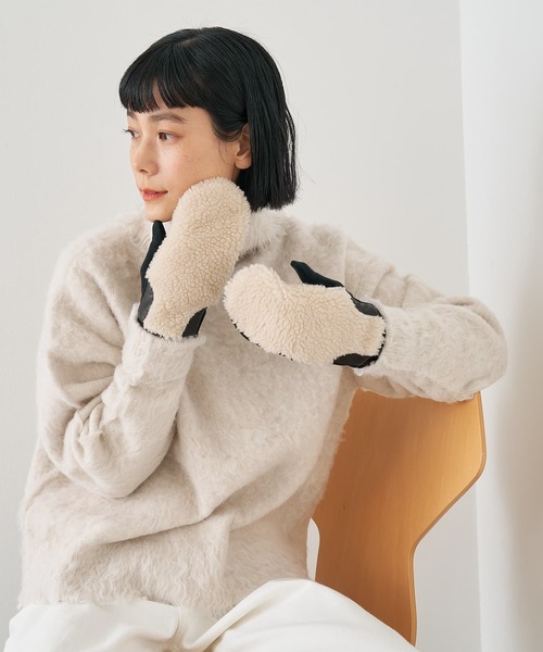 collex（コレックス）の「【福田手袋】【タッチパネル対応】ボアミトングローブ（手袋・レディース・ブラック/アイボリー/チャコールグレー・フリー）」の14枚目の写真