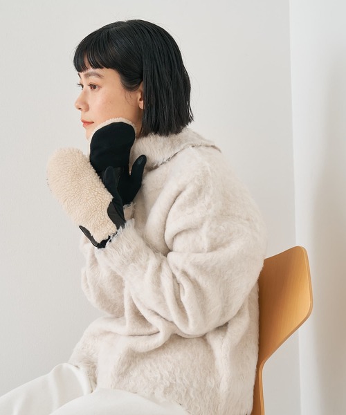 collex（コレックス）の「【福田手袋】【タッチパネル対応】ボアミトングローブ（手袋・レディース・ブラック/アイボリー/チャコールグレー・フリー）」の15枚目の写真