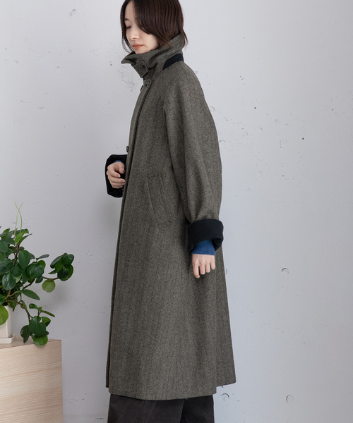 POU DOU DOU（プードゥドゥ）の「ダブルボタンハイネックコート（その他アウター・レディース・ダークブラウン/ライトグレー/ネイビー・M）」の6枚目の写真