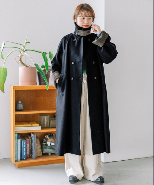 POU DOU DOU（プードゥドゥ）の「ダブルボタンハイネックコート（その他アウター・レディース・ダークブラウン/ライトグレー/ネイビー・M）」の17枚目の写真