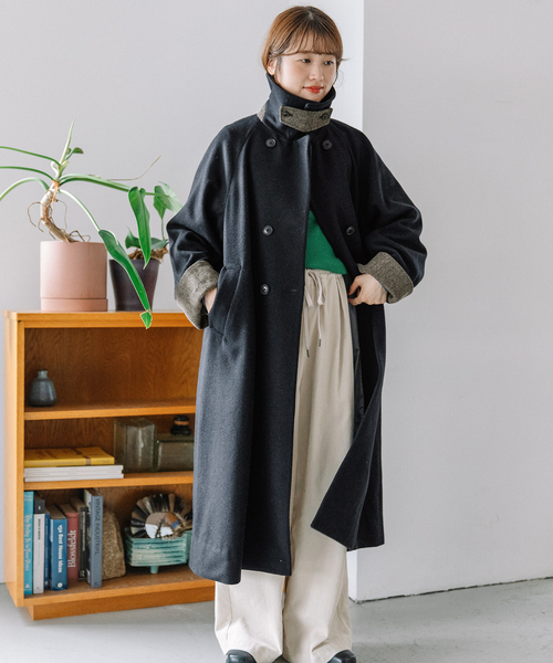 POU DOU DOU（プードゥドゥ）の「ダブルボタンハイネックコート（その他アウター・レディース・ダークブラウン/ライトグレー/ネイビー・M）」の18枚目の写真