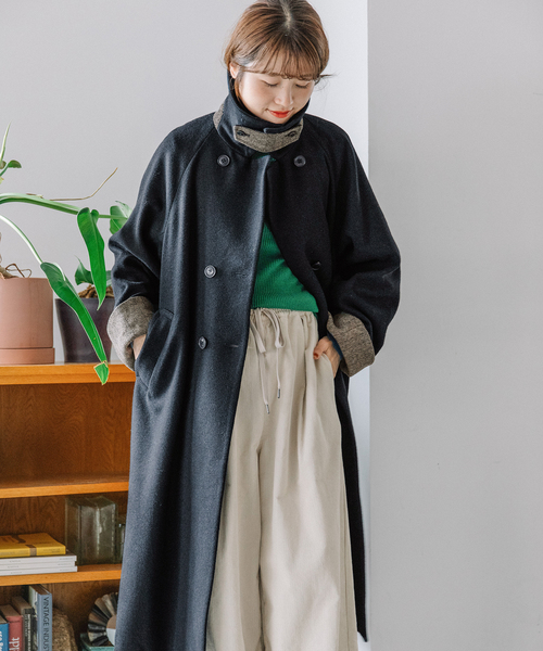 POU DOU DOU（プードゥドゥ）の「ダブルボタンハイネックコート（その他アウター・レディース・ダークブラウン/ライトグレー/ネイビー・M）」の19枚目の写真