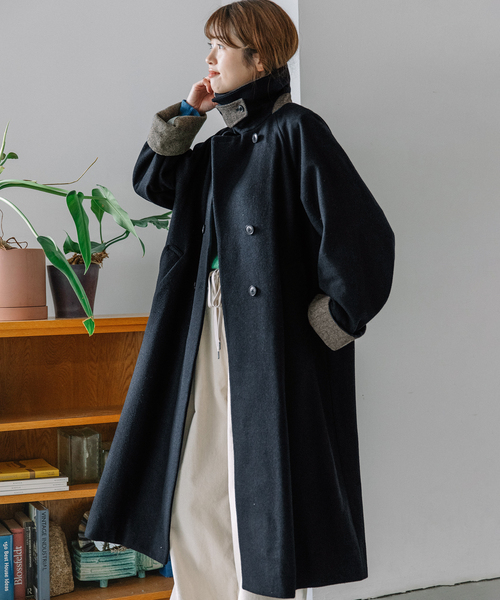 POU DOU DOU（プードゥドゥ）の「ダブルボタンハイネックコート（その他アウター・レディース・ダークブラウン/ライトグレー/ネイビー・M）」の20枚目の写真