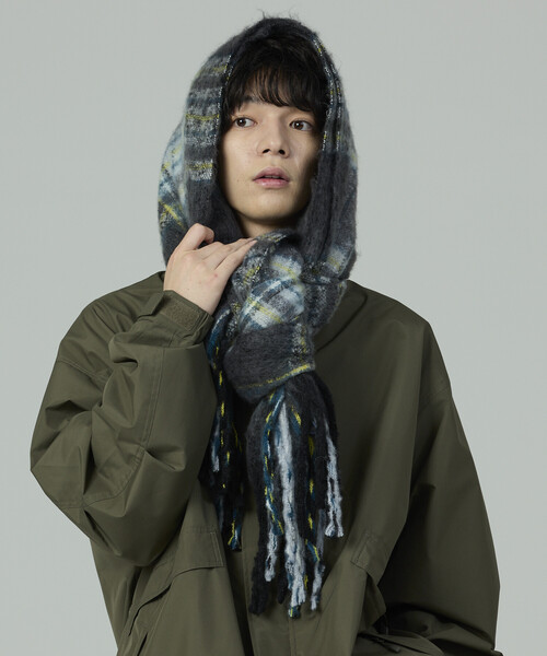 FREAK'S STORE(フリークスストア)の「チェック柄 ボリューム マフラー(マフラー・メンズ・ブラック/オリーブ/ブラウン/ベージュ/ネイビー・ONE SIZE)」の6枚目の写真