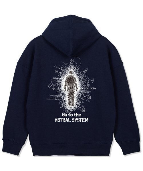 ASTRAL PROJECTION(アストラルプロジェクション)の「アストラルシステム オーバーサイズ ワイドショルダーフードパーカー_ネイビー(パーカー・メンズ・その他・MEDIUM/LARGE/X-LARGE/XX-LARGE)」の1枚目の写真