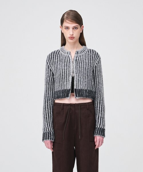 ETMON(エトモン)の「Ribbed Zip-Up Knit Cardigan Grey(カーディガン/ボレロ・レディース・その他・FREE)」の1枚目の写真