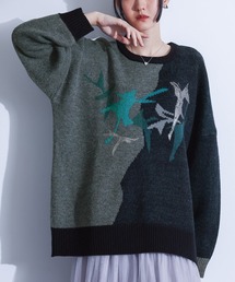 kOhAKU | 『配色箔プリントアート柄ニット』(ニット/セーター)