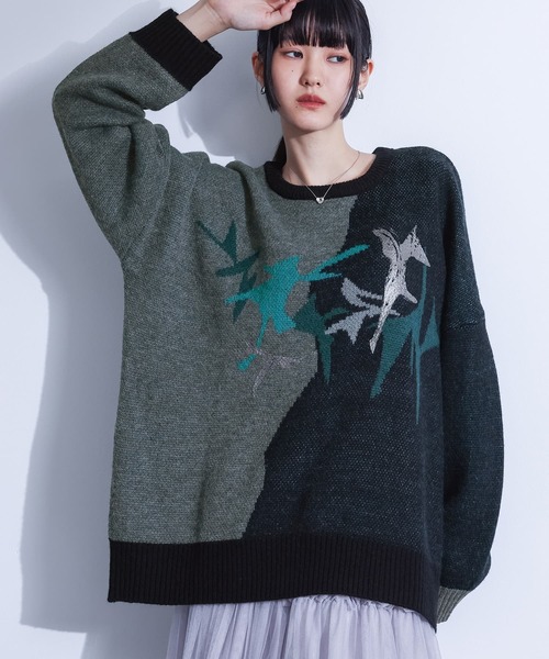 配色箔プリントアート柄ニット』（ニット/セーター）｜kOhAKU（コハク